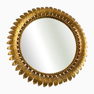Mid-Century Gilt Wrought Iron Sun Mirror, Italy, 1960s