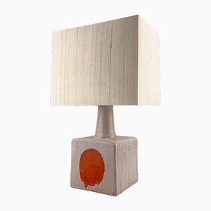 Mid-Century Ceramic Table Lamp with Orange Accents and Silk Lampshade, Germany, 1960s