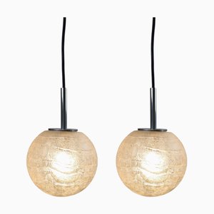 Mid-Century Modern Ice Glass Ball Lights from Doria Leuchten, 1960s, Set of 2