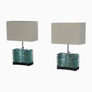 Brutalistische Lampen aus Rohglas mit Beige Lampenschirmen, 1960er, 2er Set