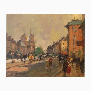 Émile Lesaout, Paris Street Scene, 20th Century, Oil on Canvas, Framed