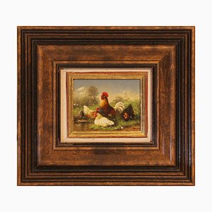Erwin Osterlehner, Miniature Chickens, 20th Century, Oil on Wood, Framed