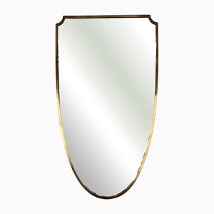Espejo de pared italiano Mid-Century grande con marco de latón, años 70