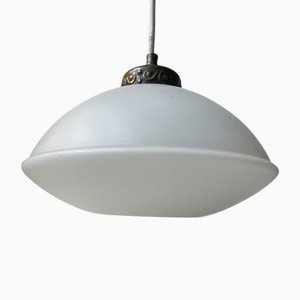 Art Deco Pendant Lamp in White Opaline Glass, 1930s