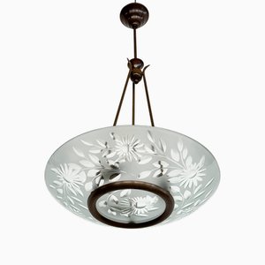 Lampada Mid-Century in ottone e cristallo nello stile di Pietro Chiesa, Italia, anni '50