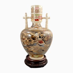 Vaso Meiji Satsuma Samurai con manici in bambù di Kinkozan, anni '70 dell'Ottocento