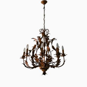 Large Mid-Century Modern Gilt Tole 8-Light Chandelier by Hans Kögl, 1970s