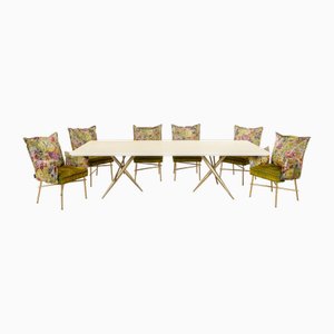 Ohlinda Dining Table in MDF with Floral Velvet Dining Chairs from Bretz, Set of 7