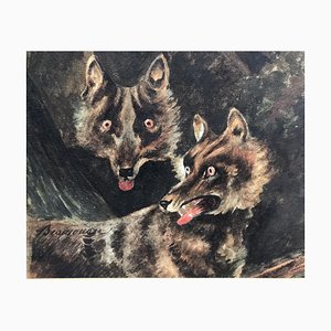 Jean-Louis Amédée Beaujouan, I lupi, 1830, Olio su carta