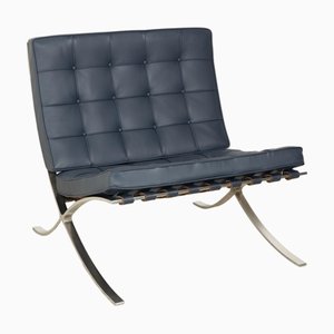 Bauhaus Barcelona Chair aus Petrolblauem Leder von Ludwig Mies van der Rohe für Knoll Inc. / Knoll International