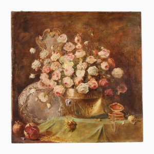 Still Life with Roses, Pomegranates and Pearl Necklace, Oil on Canvas