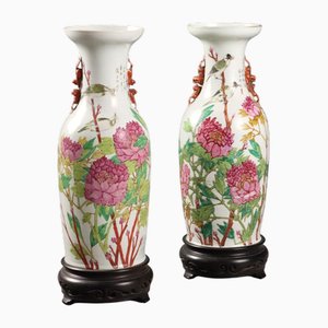 Vasi a balaustra con base in legno, set di 2