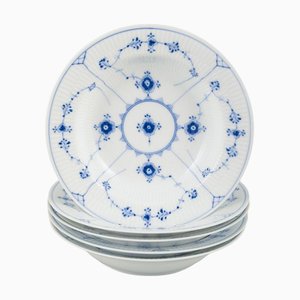 Blaue Geriffelte Flache Teller aus Porzellan von Royal Copenhagen, 1936, 5 . Set