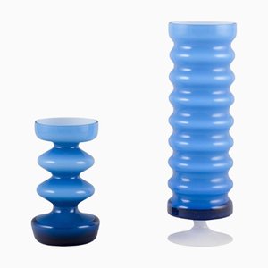 Wavy Art Glass Vases by P. O. Ström for Alsterfors Glasbruk, Sweden, 1960s, Set of 2