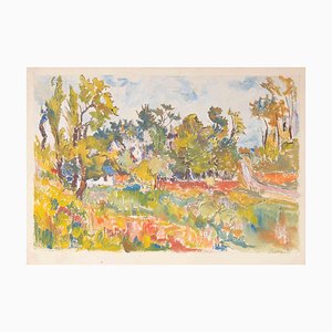 Pierre Lambert Lamy, French Landscape, Watercolor, Mid-20th Century