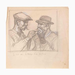 Jean Morin, Amis En Fumant, Dessin Au Crayon, Début Du XXe Siècle