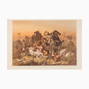 François-Constant Mès, La Chasse au Tigre, Lithographie, Fin du XIXe siècle