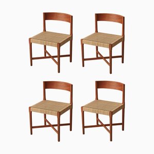Dänische Moderne Esszimmerstühle aus Eiche & Rattanrohr von Ilse & Ove Six für Uldum Møbelfabrik, 1960er, 4er Set