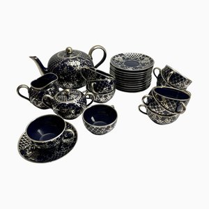 Vintage Tee-/Kaffeeservice aus Silber und Kobaltporzellan von Richard Ginori, 1950, 27