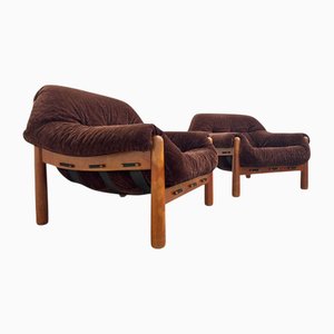 Mid-Century Modern Lounge Chairs in Oak and Teddy, Set of 2