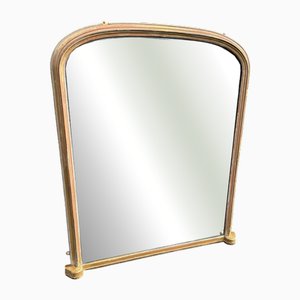 Large Antique English Arched Top Gilt Overmantle Mirror, 1800s