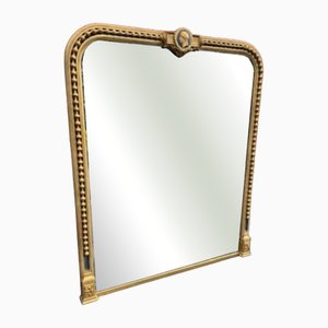 Large Antique English Gilt and Black Overmantle Mirror, 19th Century