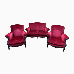 Napoleon III Style Sofa and Armchairs, Set of 3