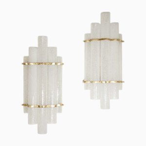 Blown Murano Glass Tubes and Brass Wall Lights, 1980s, Set of 2