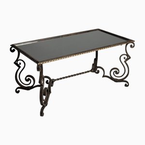 Tavolino in ferro battuto con specchio in vetro