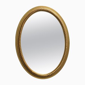 Large Gilt Oval Mirror with Rope Edging Border, 1960
