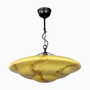 Lampada a sospensione in ottone opalino marmorizzato e brunito, Germania, anni '30