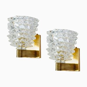 Applique Art Déco in vetro di Murano Rostrato in ottone di Barovier, anni '40, set di 2