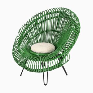 Poltrona scultorea in vimini verde attribuita a J. Abraham e Dirk Rol, Francia, anni '60