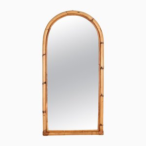 Large French Riviera Arch Mirror in Bamboo, Rattan and Wicker, Italy, 1970s