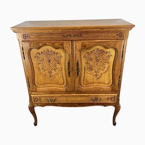 Vintage French Louis Carved Oak 2-Door Cupboard