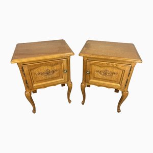 Vintage French Louis Oak Nightstands, Set of 2