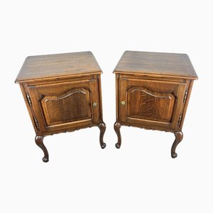 Vintage French Louis Oak Bedside Tables, Set of 2