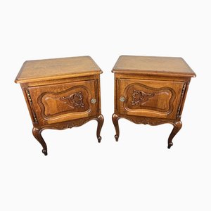 Vintage French Louis Oak Nightstands, Set of 2