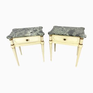 Vintage French Nightstands with Marble Tops, Set of 2