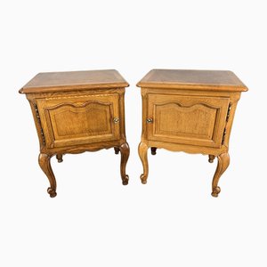 Vintage French Louis Oak Nightstands, Set of 2
