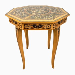 Table à Bijoux Vintage Octogonale en Marqueterie avec Boîte à Musique, France