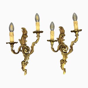 Französische Vintage Wandleuchten aus Messing im Rokoko-Stil, 2er Set