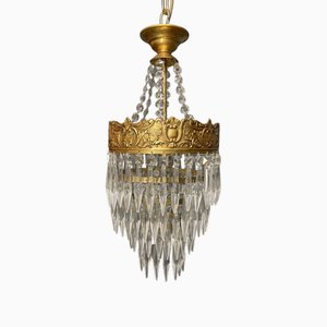 Vintage Brass and Glass Cascading Chandelier