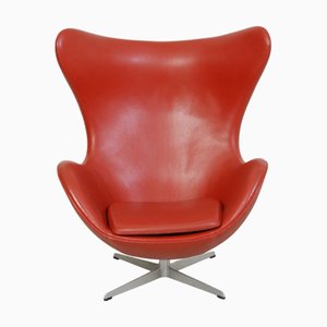 Vintage Egg Chair in Red Leather by Arne Jacobsen, 1960s