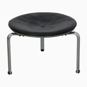 Vintage PK33 Stool in Black Aura Leather by Poul Kjærholm, 2000