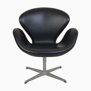 Tall Swan Chair in Black Essential Leather by Arne Jacobsen, 2000s