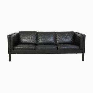 2333 Three-Seater Sofa in Black Leather by Børge Mogensen, 2000s