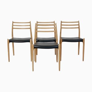 No78 Chairs in Beech and Black Leather, Set of 4