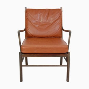 Vintage Colonial Chair in Mahogany and Cognac Leather by Ole Wanscher, 1970s