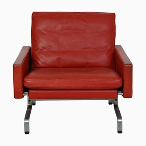 PK31 Lounge Chair in Red Aniline Leather by Poul Kjærholm, 1980s